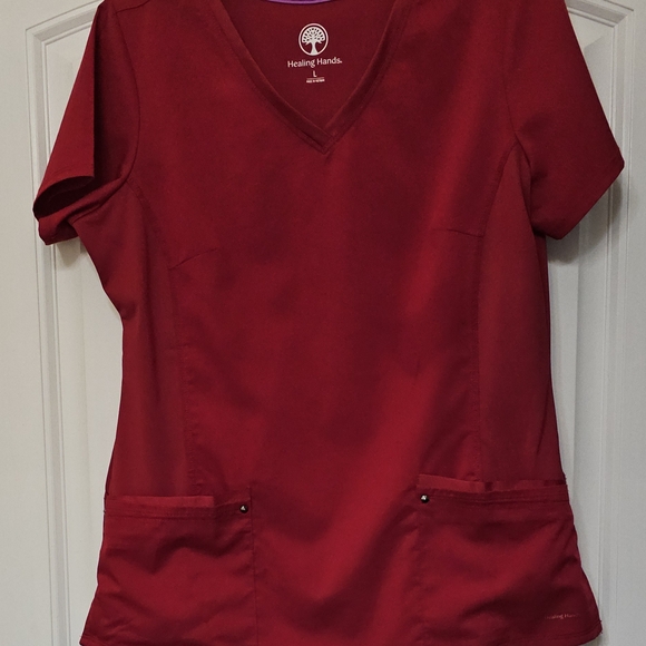 healing hands Tops - Women's Healing Hands Red Scrub Top